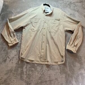 Columbia PFG Mens Tan Long Sleeve Vented Fishing Shirt Khaki Ripstop Medium